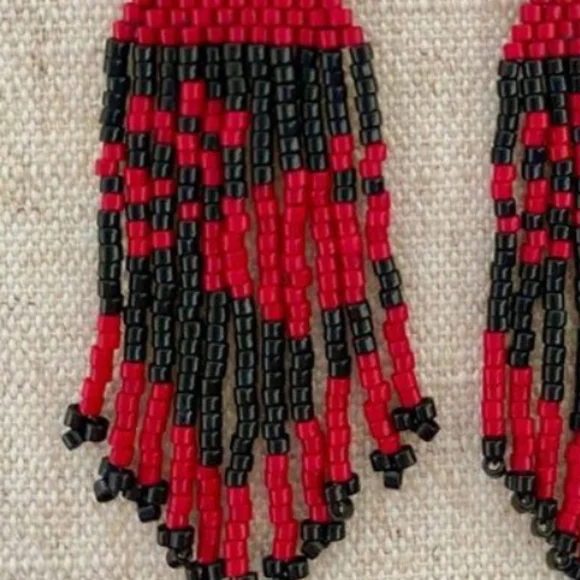 Red Dress Beaded Earrings - Picture 3 of 3